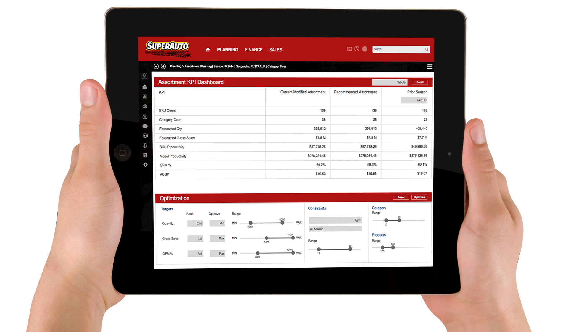 Retail Assortment Planning & Optimization Tablet Image